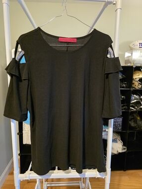 Womens Black Short Sleeve Top Blouse